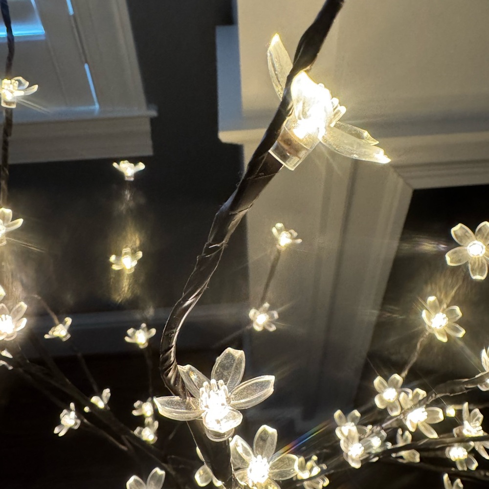 Softly lit Blossom Tree with LED Lights, >47”H, adjustable H &W, 19’ cord
